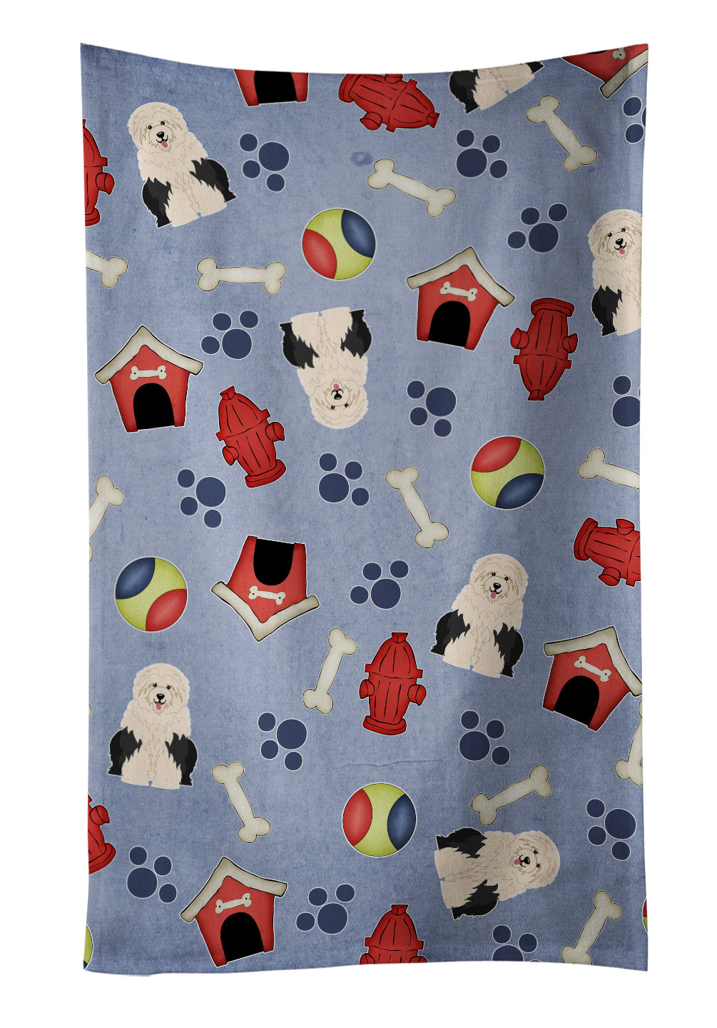 Dog House Collection Old English Sheepdog Kitchen Towel Velour Plush Front and Cotton Loop Back Machine Washable