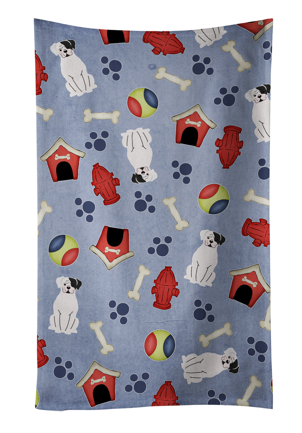 Dog House Collection White Boxer Cooper Kitchen Towel Velour Plush Front and Cotton Loop Back Machine Washable