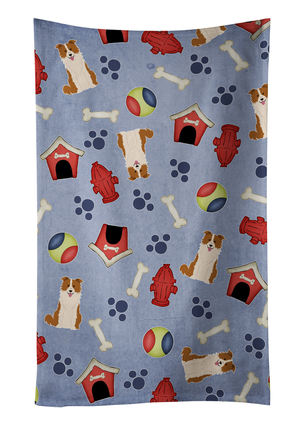 Dog House Collection Border Collie Red White Kitchen Towel Velour Plush Front and Cotton Loop Back Machine Washable