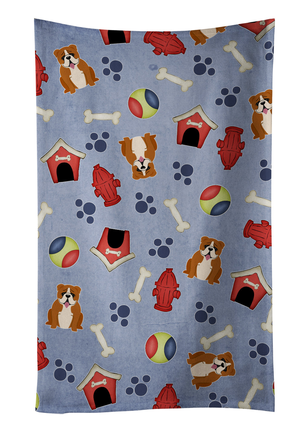 Dog House Collection English Bulldog Red White Kitchen Towel Velour Plush Front and Cotton Loop Back Machine Washable