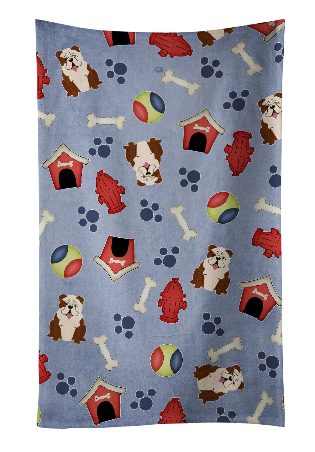 Dog House Collection English Bulldog Brindle White Kitchen Towel Velour Plush Front and Cotton Loop Back Machine Washable