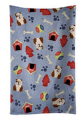Dog House Collection English Bulldog Brindle White Kitchen Towel Velour Plush Front and Cotton Loop Back Machine Washable