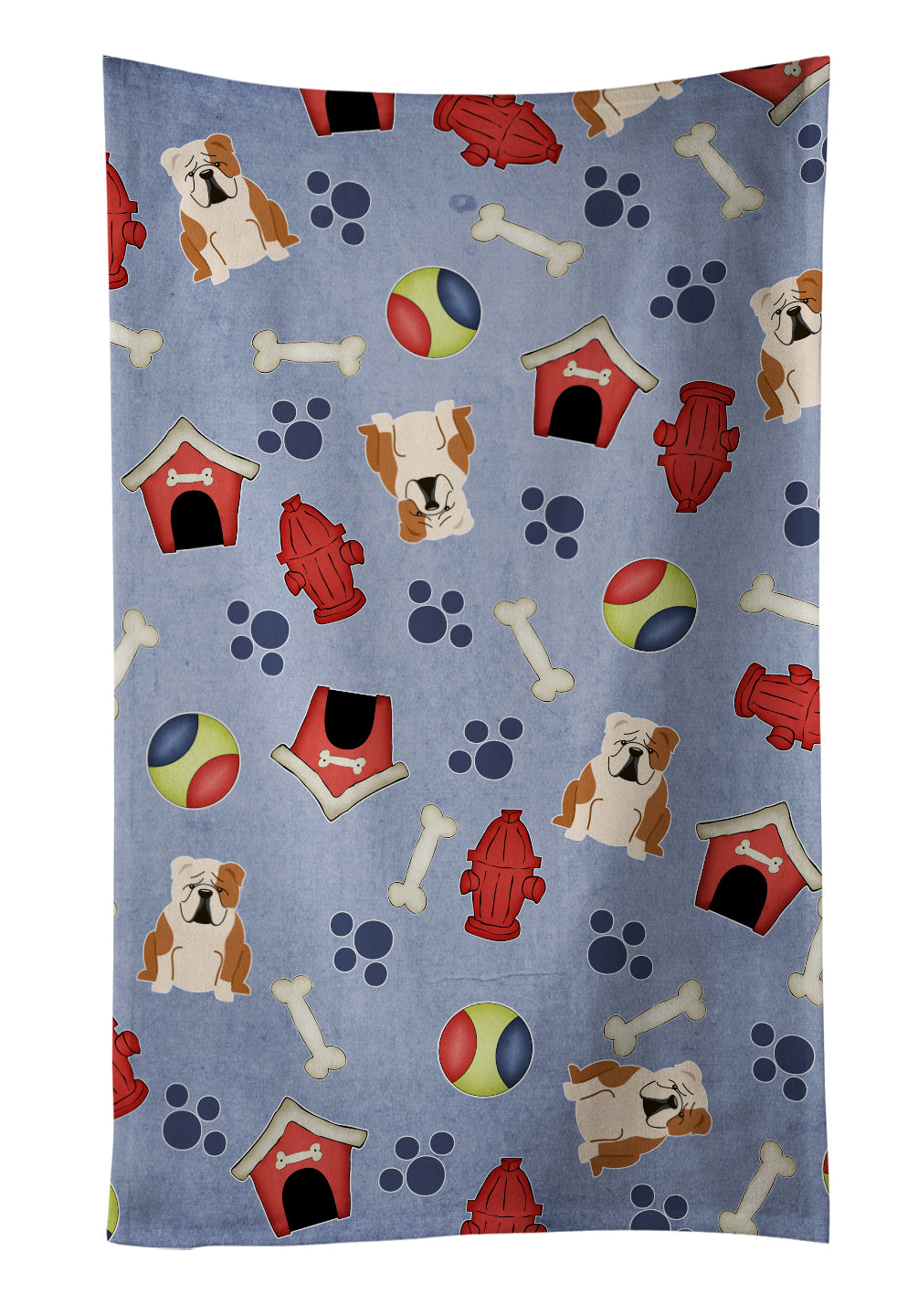 Dog House Collection English Bulldog Fawn White Kitchen Towel Velour Plush Front and Cotton Loop Back Machine Washable