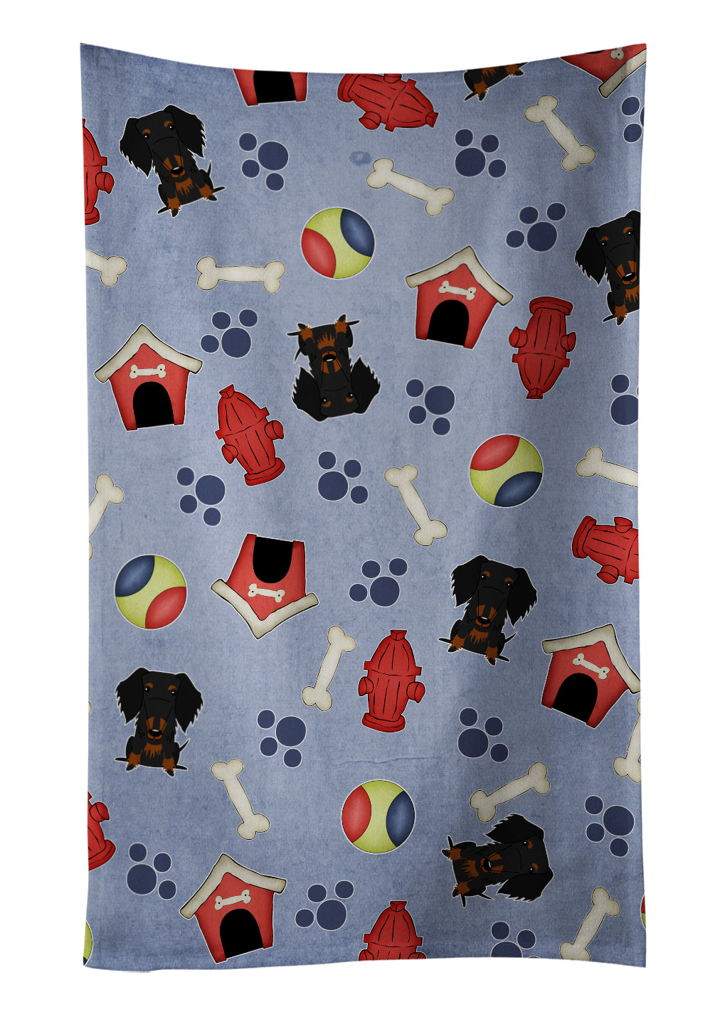 Dog House Collection Wire Haired Dachshund Black Tan Kitchen Towel Velour Plush Front and Cotton Loop Back Machine Washable