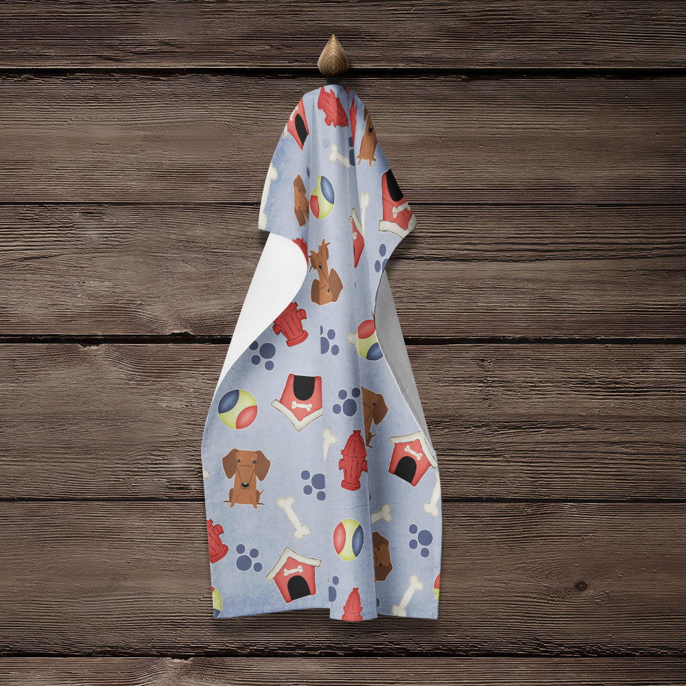 Dog House Collection Dachshund Red Brown Kitchen Towel Velour Plush Front and Cotton Loop Back Machine Washable