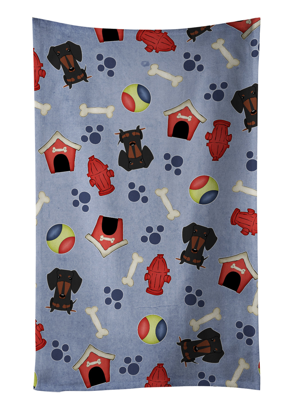 Dog House Collection Dachshund Black Tan Kitchen Towel Velour Plush Front and Cotton Loop Back Machine Washable