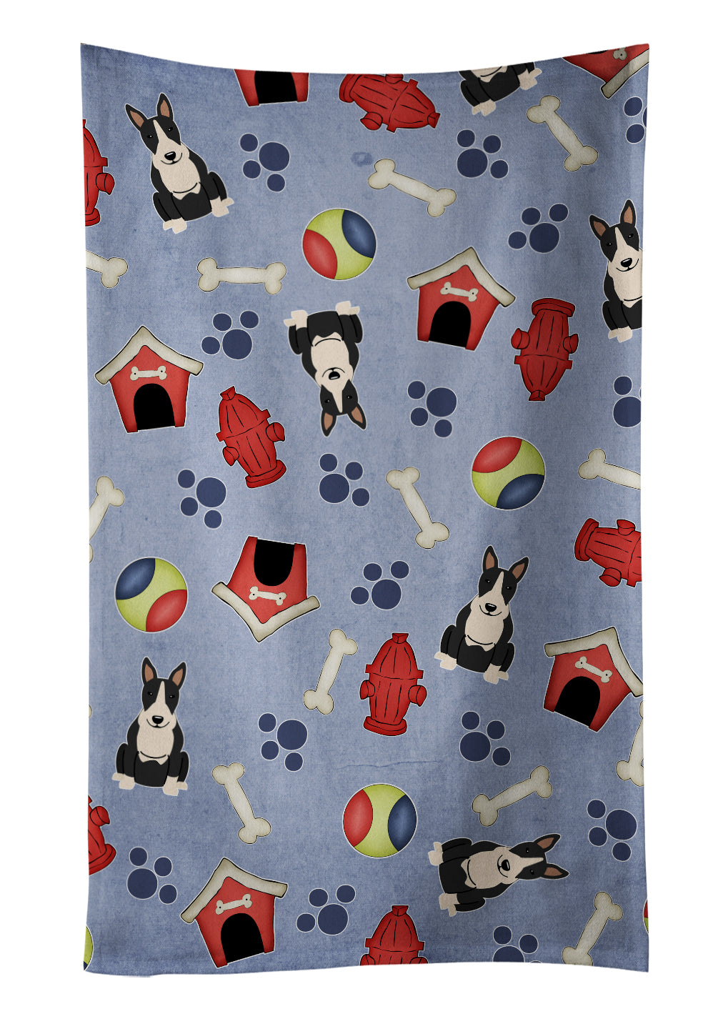 Dog House Collection Bull Terrier Black White Kitchen Towel Velour Plush Front and Cotton Loop Back Machine Washable