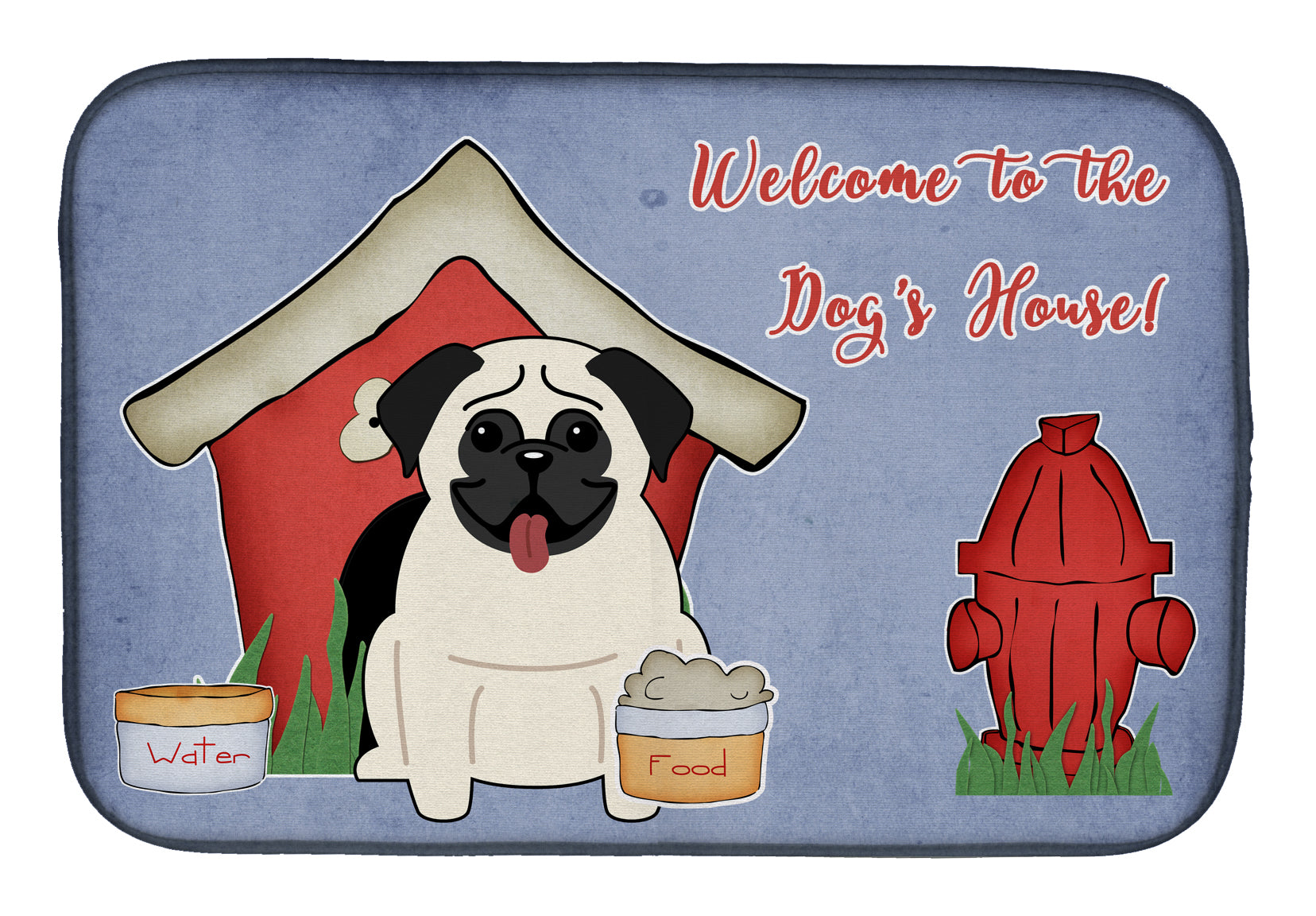 Dog House Collection Pug Cream Dish Drying Mat Absorbent Dish Drying Mat Pad for Kitchen Counter Dish Drainer Mat for Countertop, 14 x 21", Multicolor