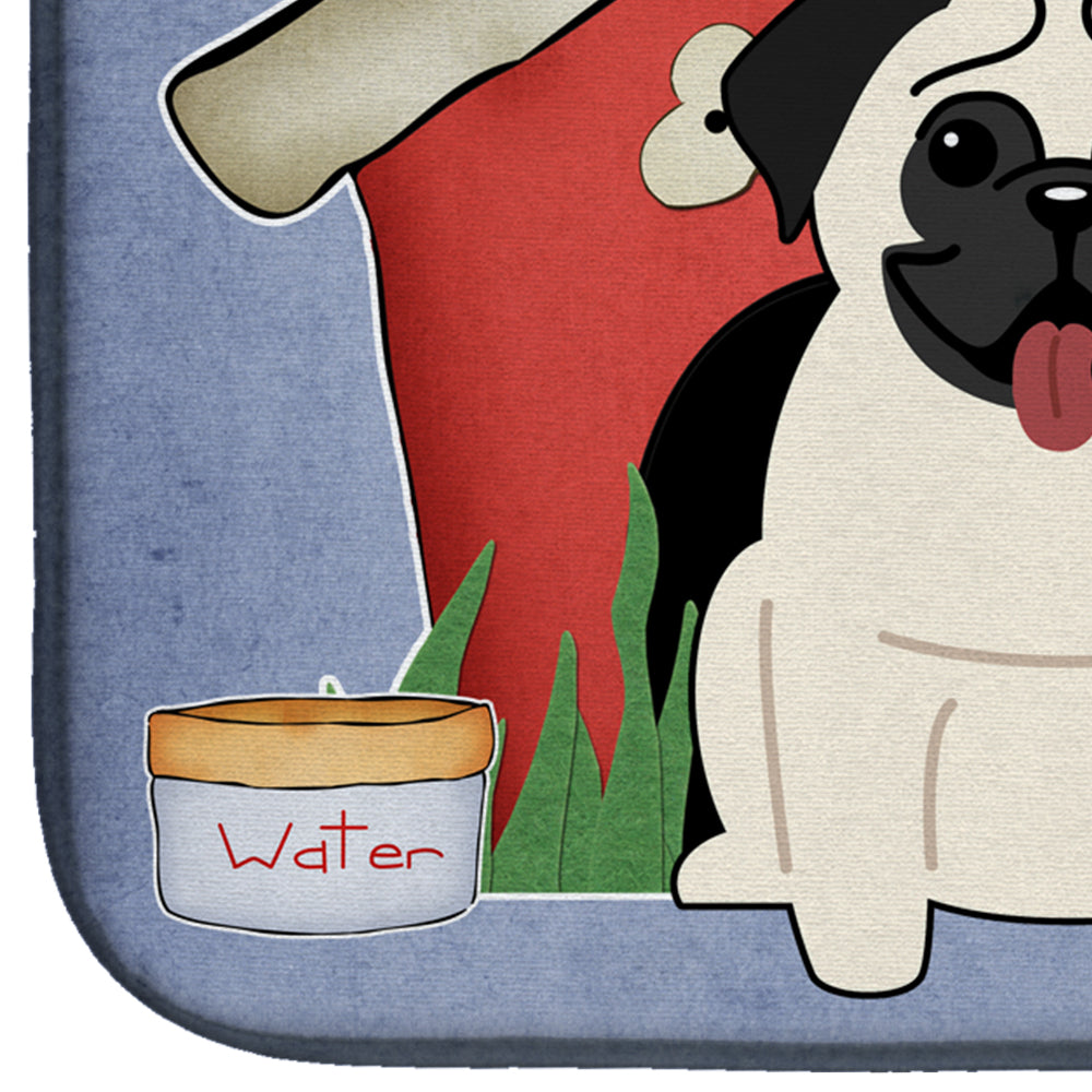 Dog House Collection Pug Cream Dish Drying Mat Absorbent Dish Drying Mat Pad for Kitchen Counter Dish Drainer Mat for Countertop, 14 x 21", Multicolor