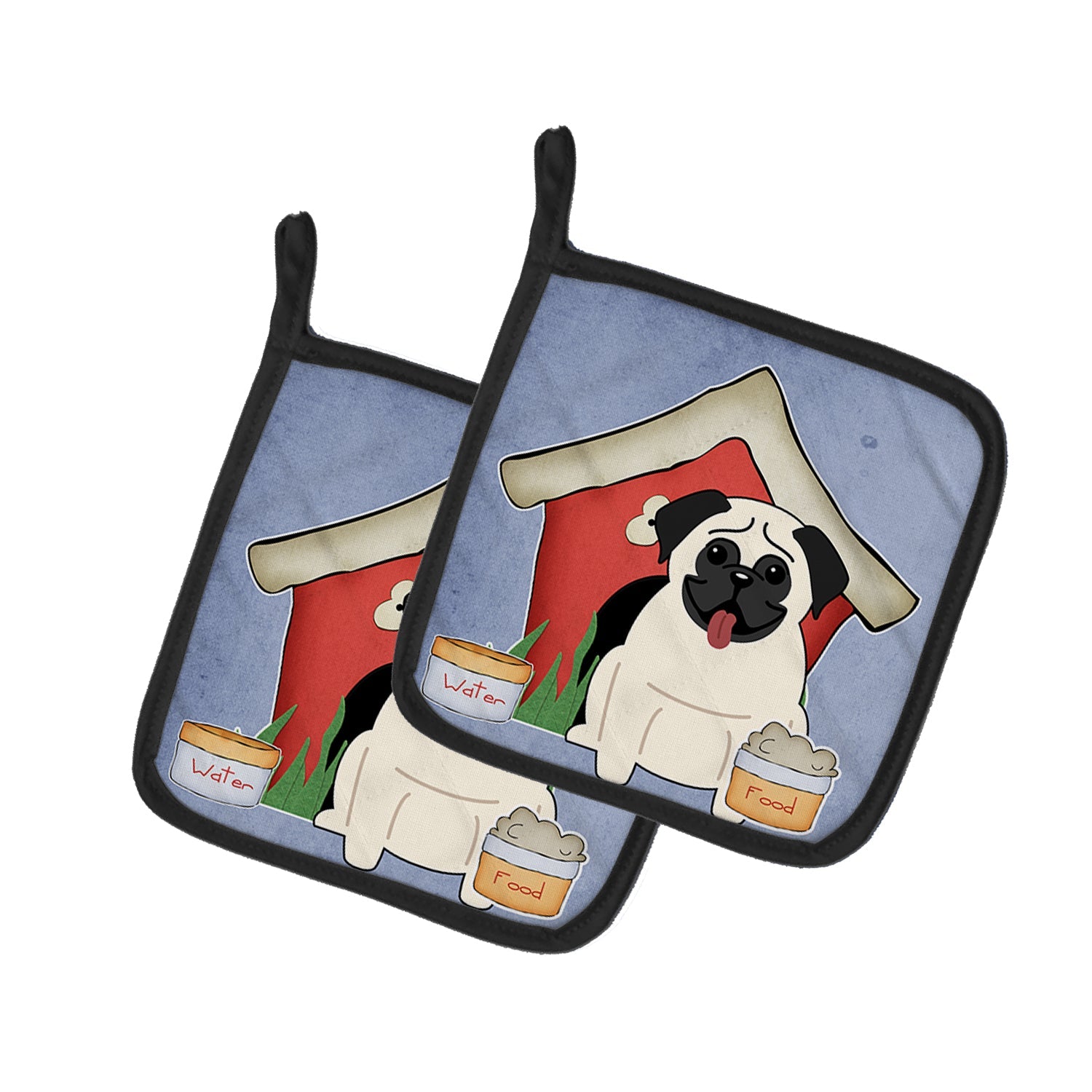 Dog House Collection Pug Cream Pot Holder Set of 2 Heat Resistant Quilted Hot Pads 7.5 x 7.5 Inch, Insulated Kitchen Trivets for Cooking & Baking