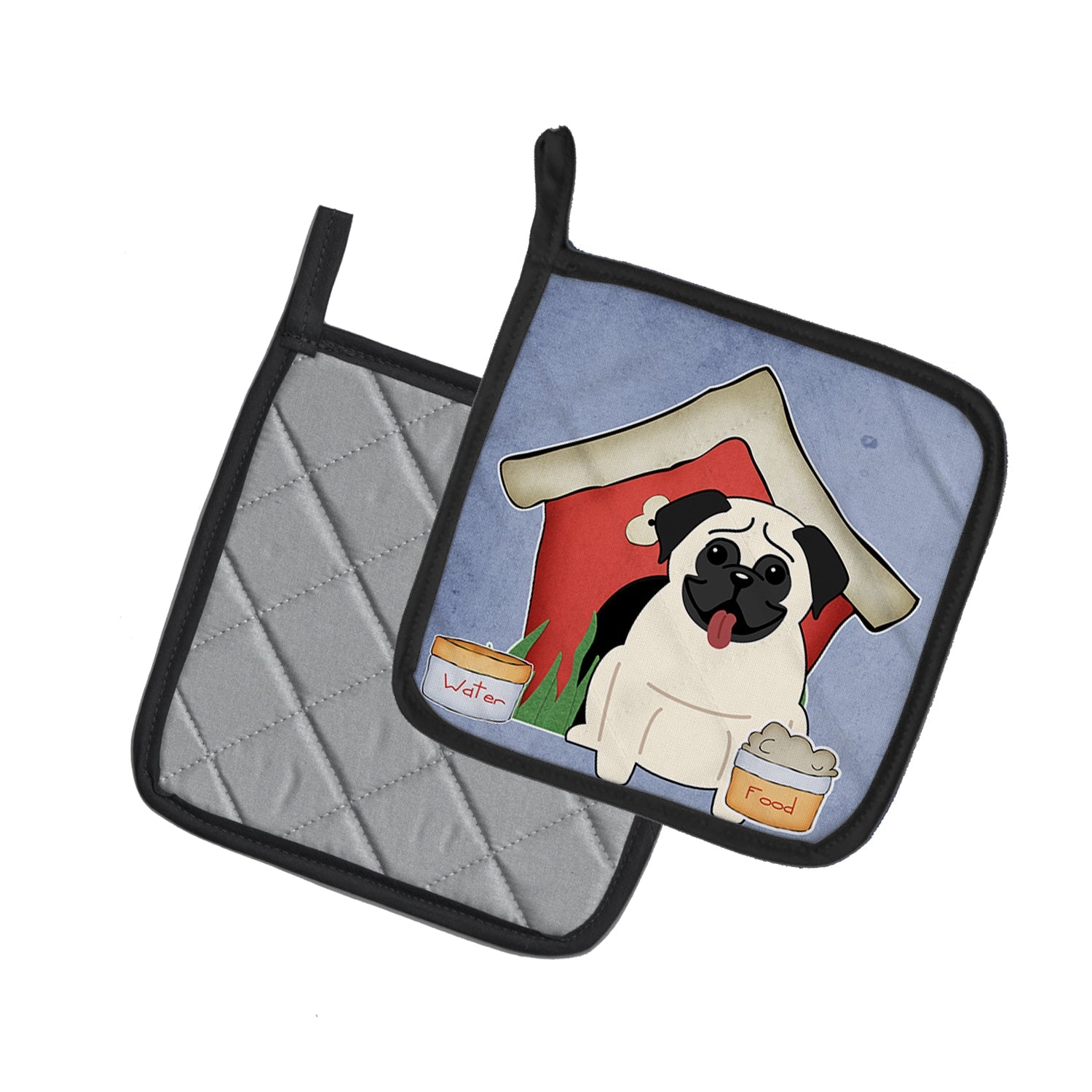 Dog House Collection Pug Cream Pot Holder Set of 2 Heat Resistant Quilted Hot Pads 7.5 x 7.5 Inch, Insulated Kitchen Trivets for Cooking & Baking
