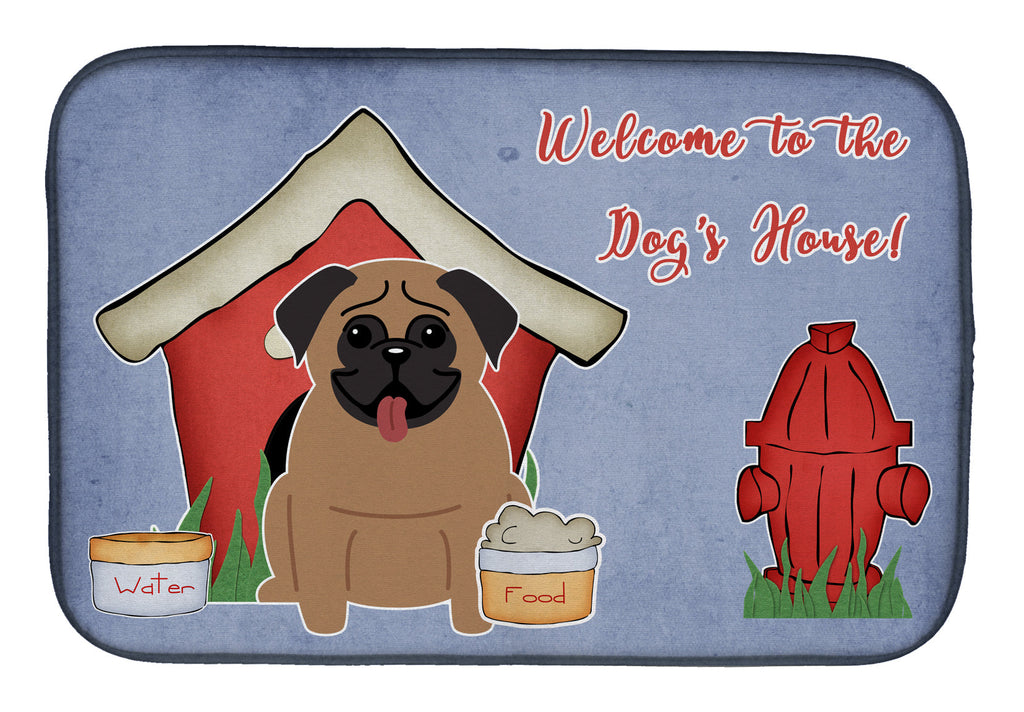 Dog House Collection Pug Brown Dish Drying Mat Absorbent Dish Drying Mat Pad for Kitchen Counter Dish Drainer Mat for Countertop, 14 x 21", Multicolor