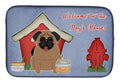 Dog House Collection Pug Brown Dish Drying Mat Absorbent Dish Drying Mat Pad for Kitchen Counter Dish Drainer Mat for Countertop, 14 x 21", Multicolor