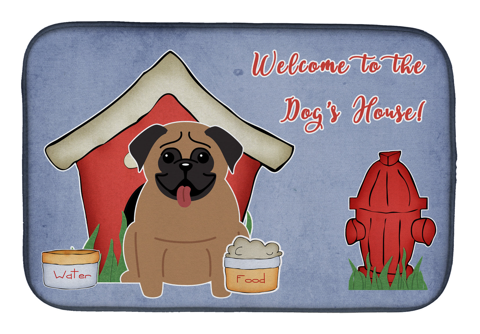Dog House Collection Pug Brown Dish Drying Mat Absorbent Dish Drying Mat Pad for Kitchen Counter Dish Drainer Mat for Countertop, 14 x 21", Multicolor