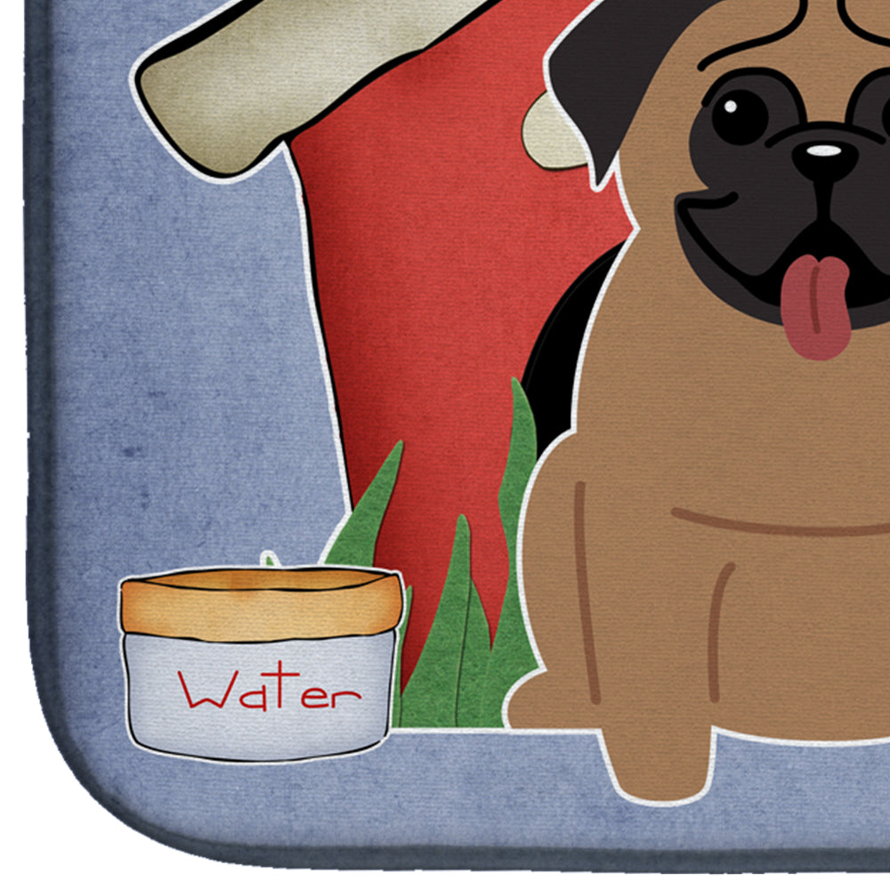Dog House Collection Pug Brown Dish Drying Mat Absorbent Dish Drying Mat Pad for Kitchen Counter Dish Drainer Mat for Countertop, 14 x 21", Multicolor
