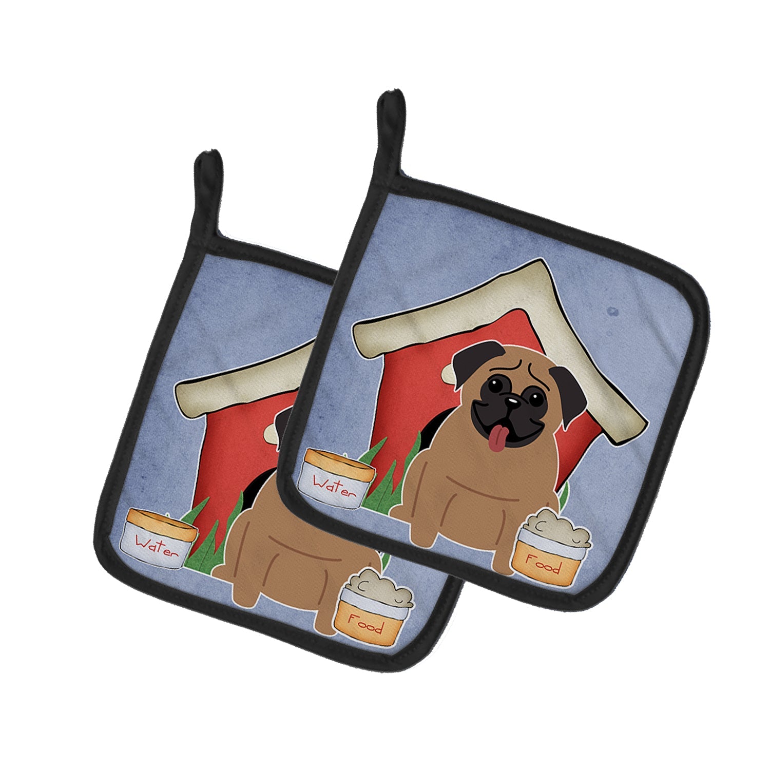 Dog House Collection Pug Brown Pot Holder Set of 2 Heat Resistant Quilted Hot Pads 7.5 x 7.5 Inch, Insulated Kitchen Trivets for Cooking & Baking