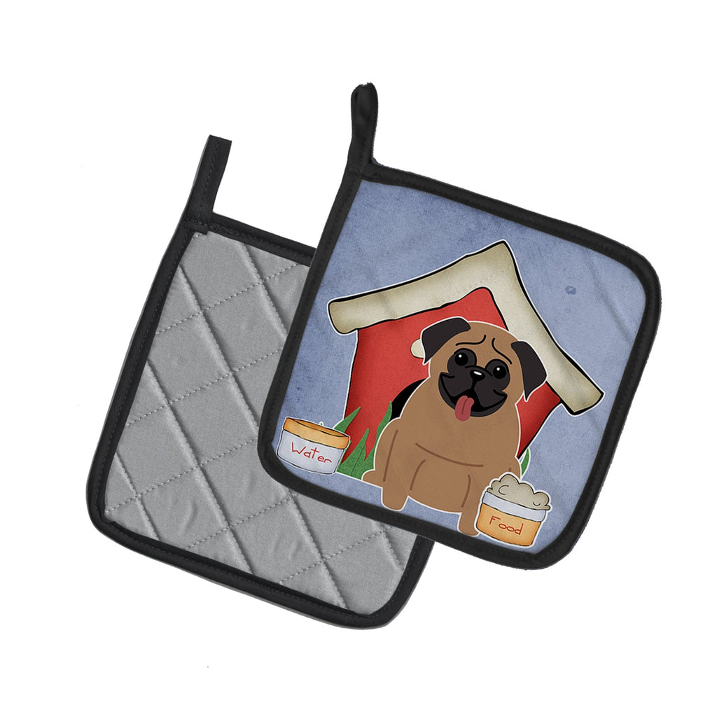 Dog House Collection Pug Brown Pot Holder Set of 2 Heat Resistant Quilted Hot Pads 7.5 x 7.5 Inch, Insulated Kitchen Trivets for Cooking & Baking