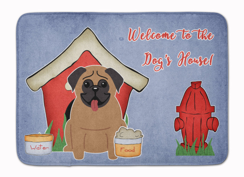 Dog House Collection Pug Brown Memory Foam Kitchen Mat Machine Washable Anti-Fatigue Cushion Comfort Bath or Kitchen Rug