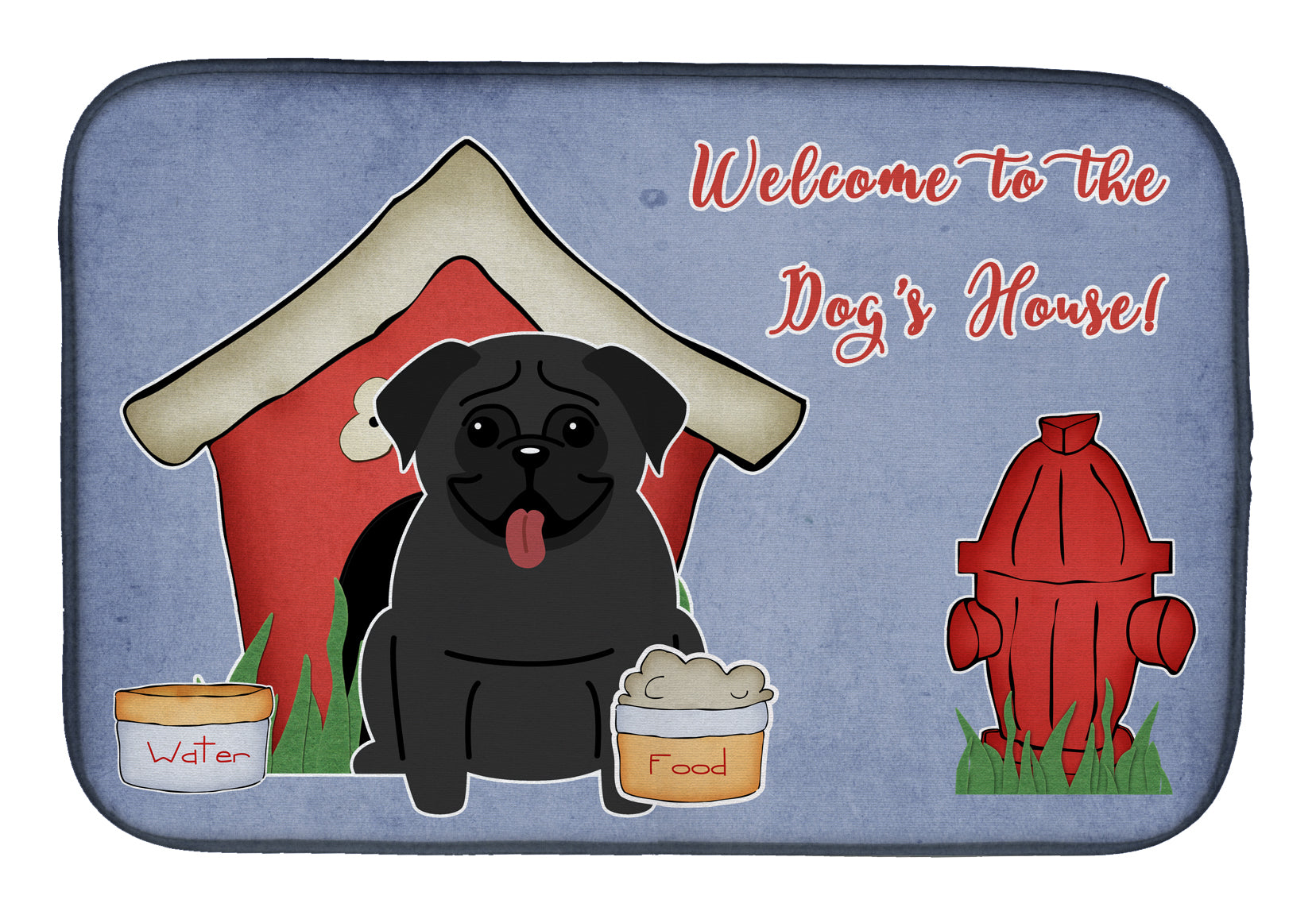 Dog House Collection Pug Black Dish Drying Mat Absorbent Dish Drying Mat Pad for Kitchen Counter Dish Drainer Mat for Countertop, 14 x 21", Multicolor