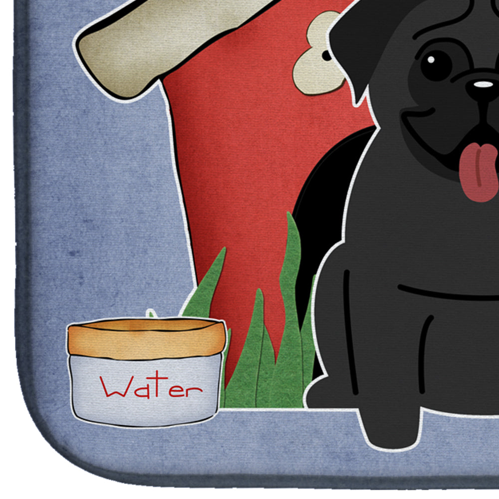 Dog House Collection Pug Black Dish Drying Mat Absorbent Dish Drying Mat Pad for Kitchen Counter Dish Drainer Mat for Countertop, 14 x 21", Multicolor