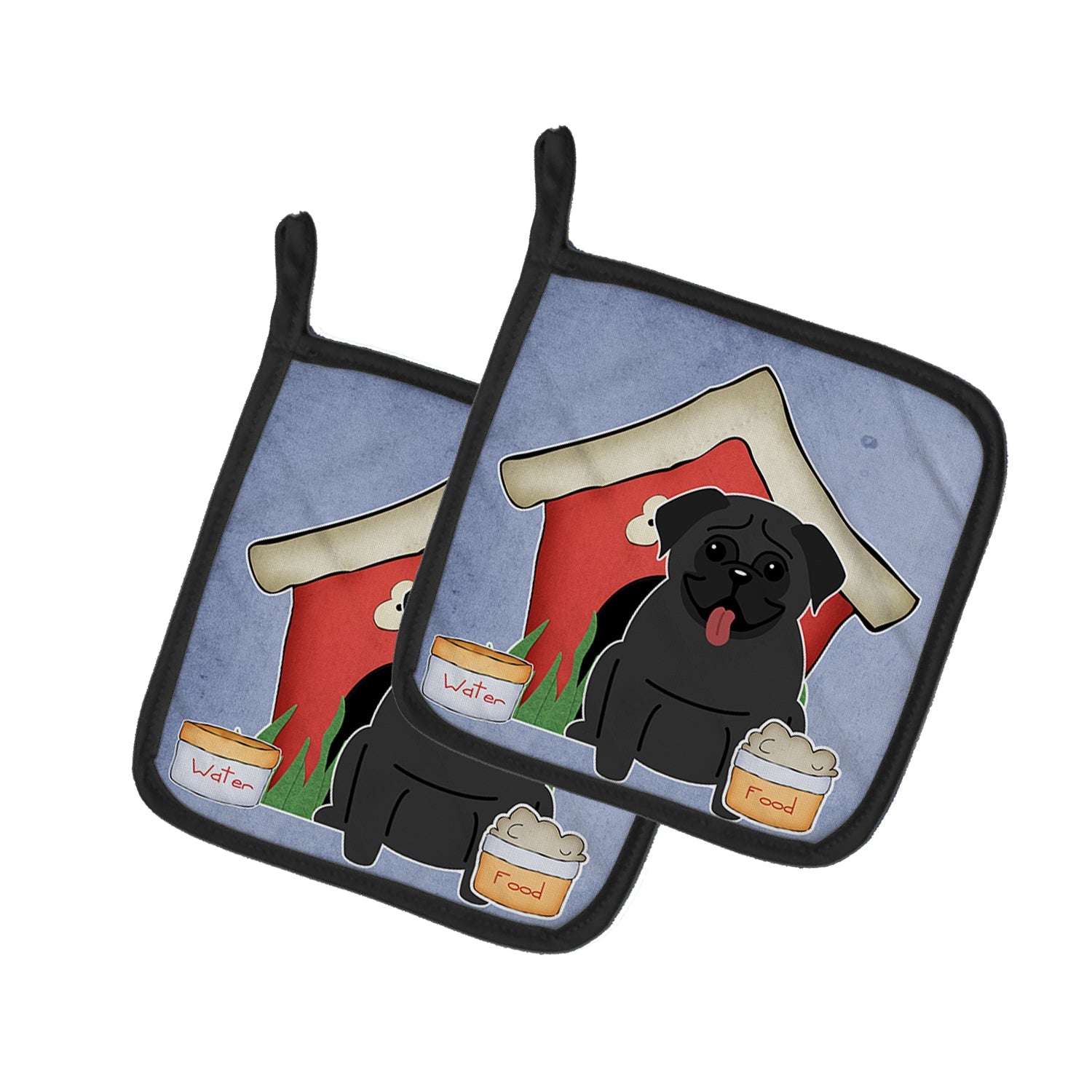 Dog House Collection Pug Black Pot Holder Set of 2 Heat Resistant Quilted Hot Pads 7.5 x 7.5 Inch, Insulated Kitchen Trivets for Cooking & Baking