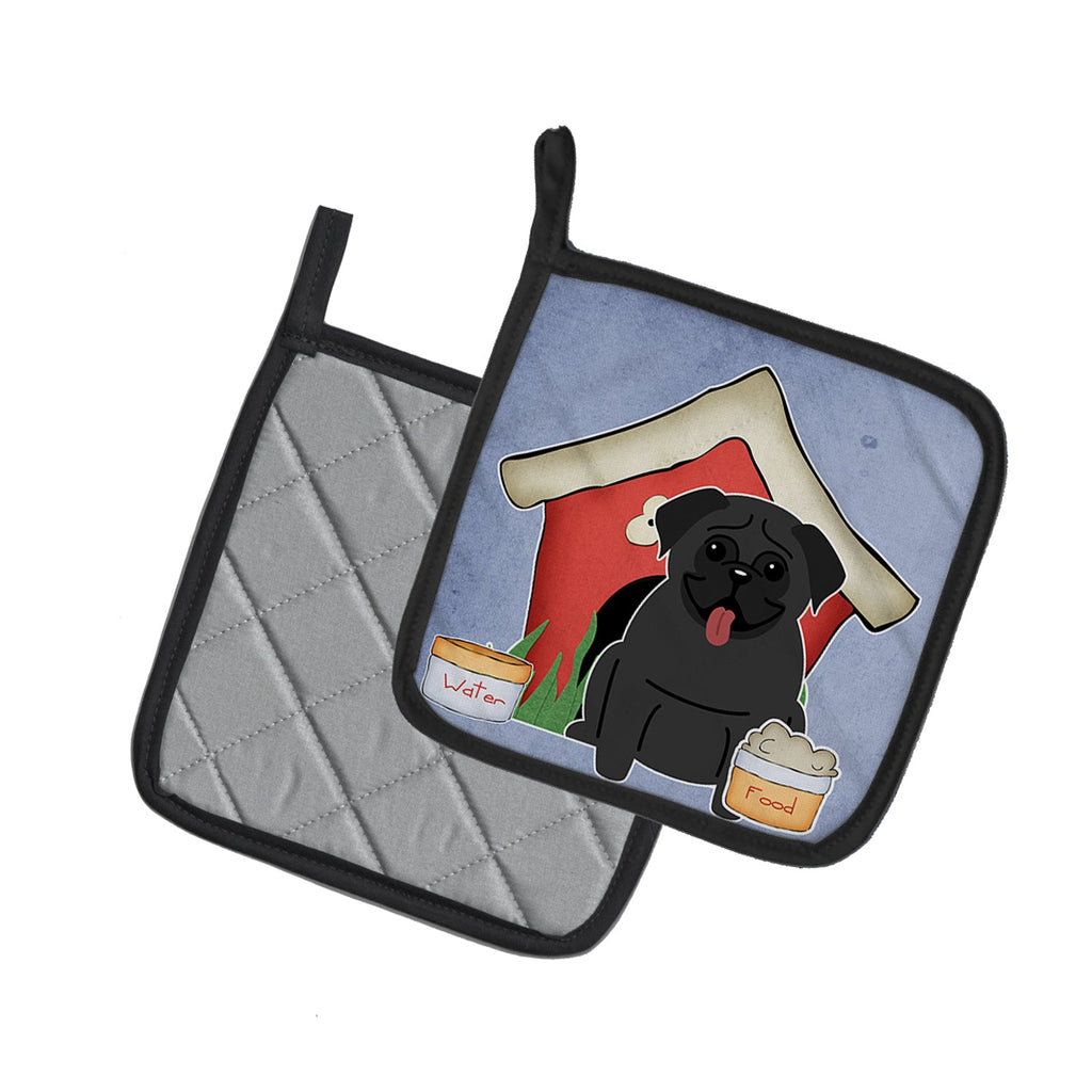 Dog House Collection Pug Black Pot Holder Set of 2 Heat Resistant Quilted Hot Pads 7.5 x 7.5 Inch, Insulated Kitchen Trivets for Cooking & Baking