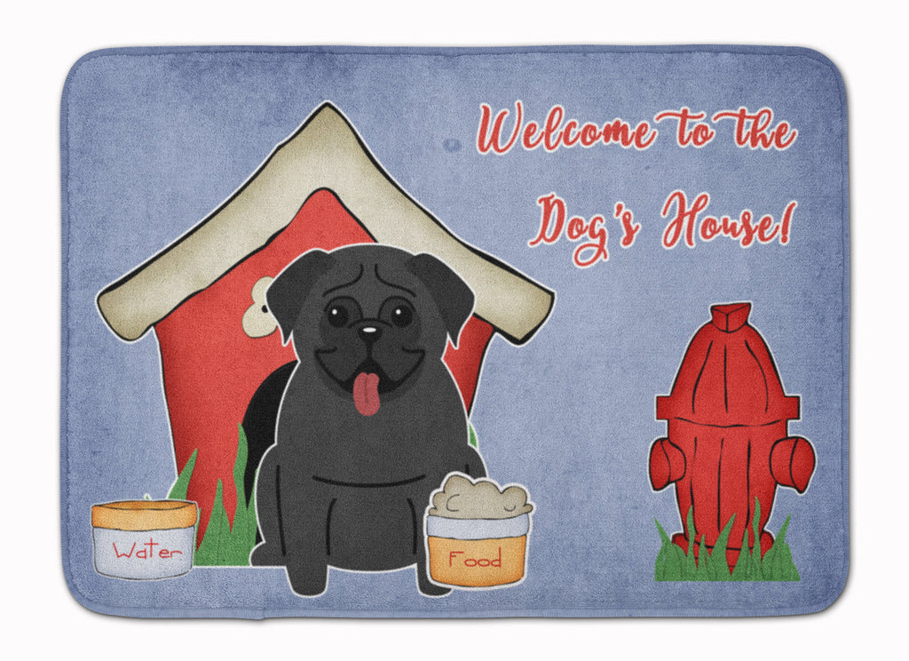 Dog House Collection Pug Black Memory Foam Kitchen Mat Machine Washable Anti-Fatigue Cushion Comfort Bath or Kitchen Rug