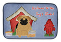 Dog House Collection Pug Brown Dish Drying Mat Absorbent Dish Drying Mat Pad for Kitchen Counter Dish Drainer Mat for Countertop, 14 x 21", Multicolor