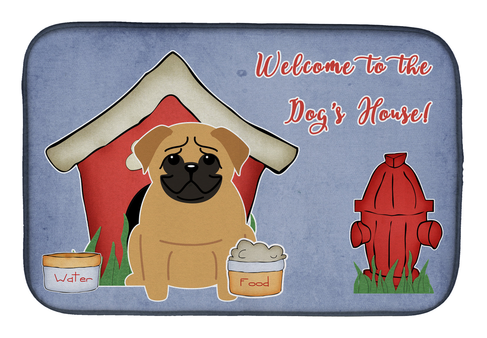 Dog House Collection Pug Brown Dish Drying Mat Absorbent Dish Drying Mat Pad for Kitchen Counter Dish Drainer Mat for Countertop, 14 x 21", Multicolor