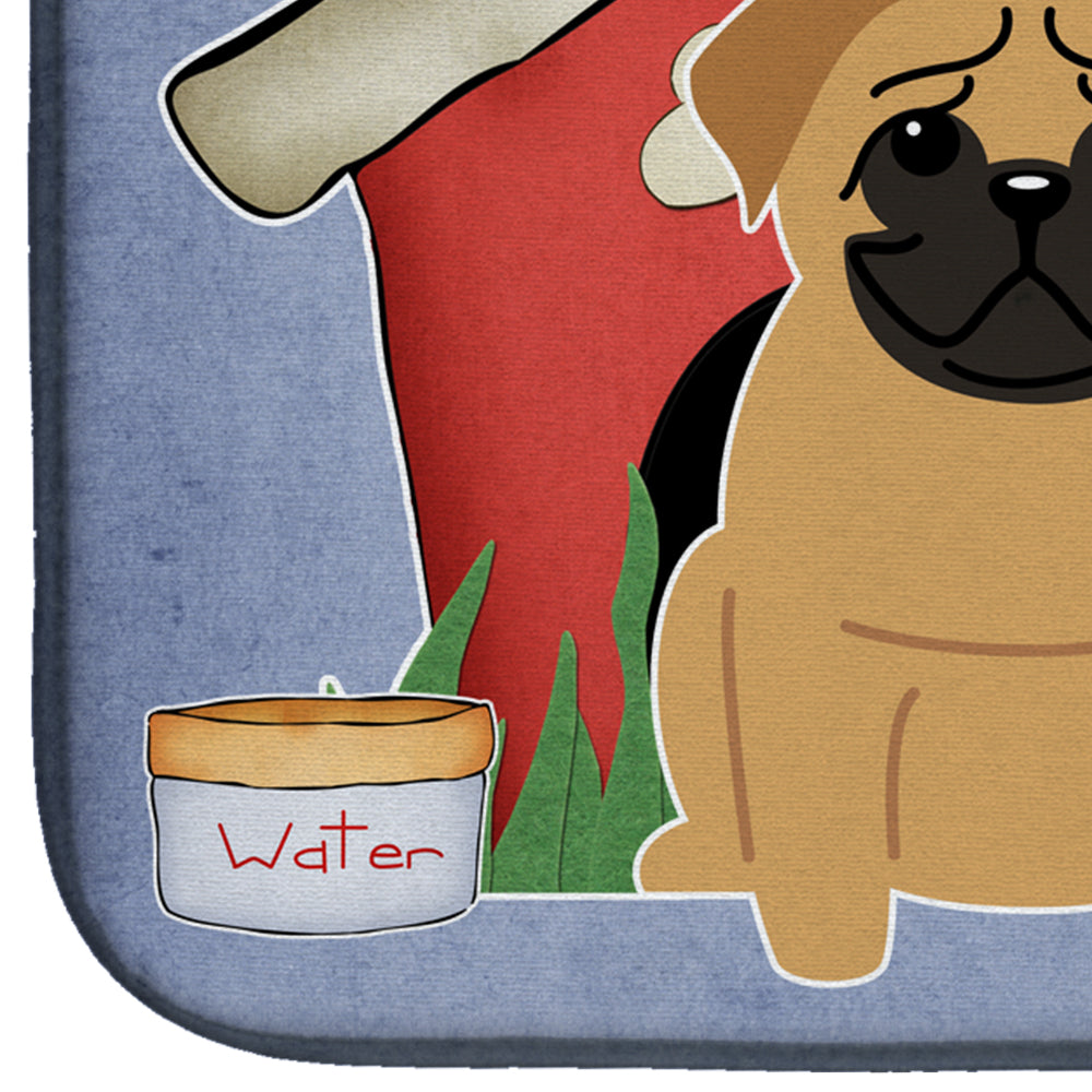 Dog House Collection Pug Brown Dish Drying Mat Absorbent Dish Drying Mat Pad for Kitchen Counter Dish Drainer Mat for Countertop, 14 x 21", Multicolor