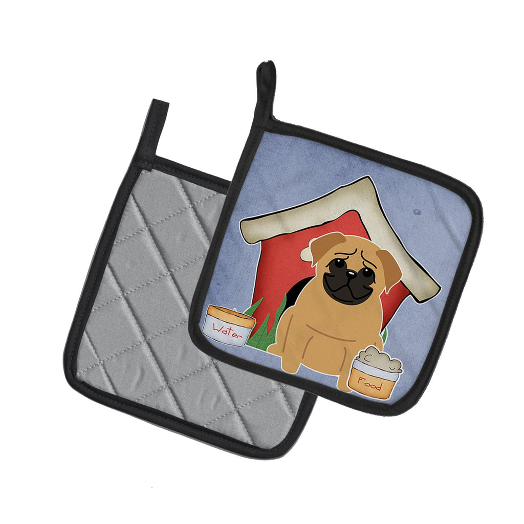 Dog House Collection Pug Brown Pot Holder Set of 2 Heat Resistant Quilted Hot Pads 7.5 x 7.5 Inch, Insulated Kitchen Trivets for Cooking & Baking
