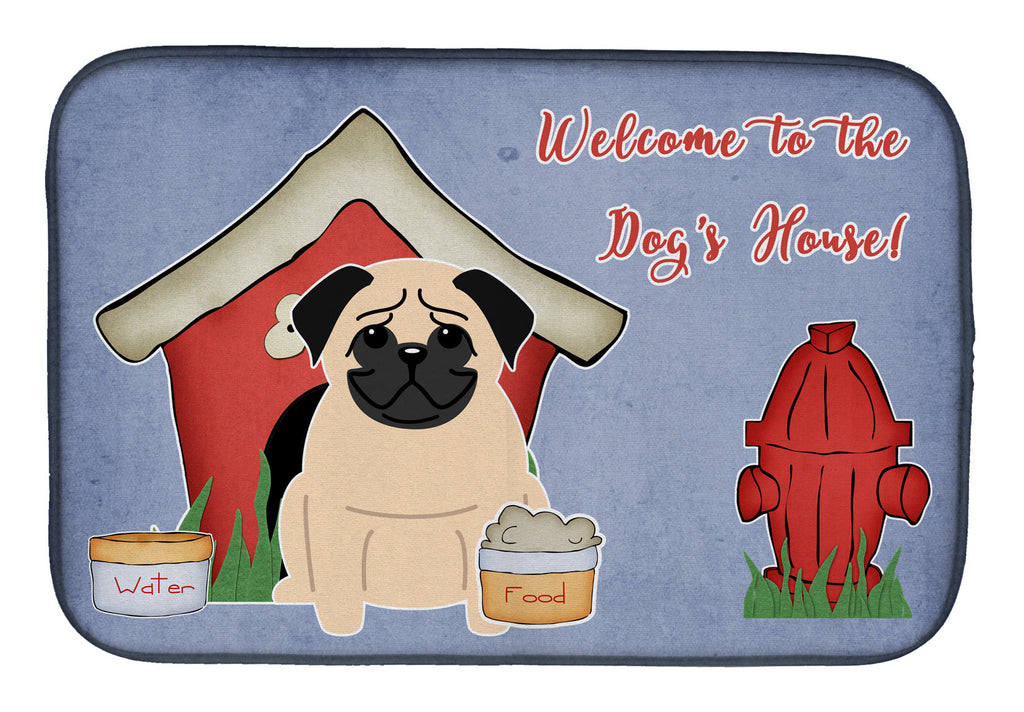Dog House Collection Pug Fawn Dish Drying Mat Absorbent Dish Drying Mat Pad for Kitchen Counter Dish Drainer Mat for Countertop, 14 x 21", Multicolor