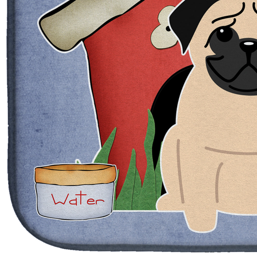 Dog House Collection Pug Fawn Dish Drying Mat Absorbent Dish Drying Mat Pad for Kitchen Counter Dish Drainer Mat for Countertop, 14 x 21", Multicolor