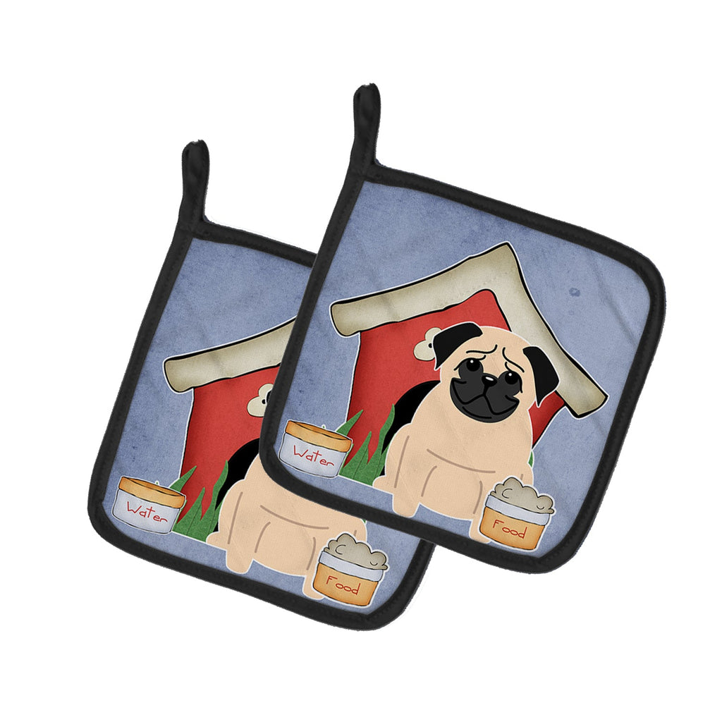 Dog House Collection Pug Fawn Pot Holder Set of 2 Heat Resistant Quilted Hot Pads 7.5 x 7.5 Inch, Insulated Kitchen Trivets for Cooking & Baking