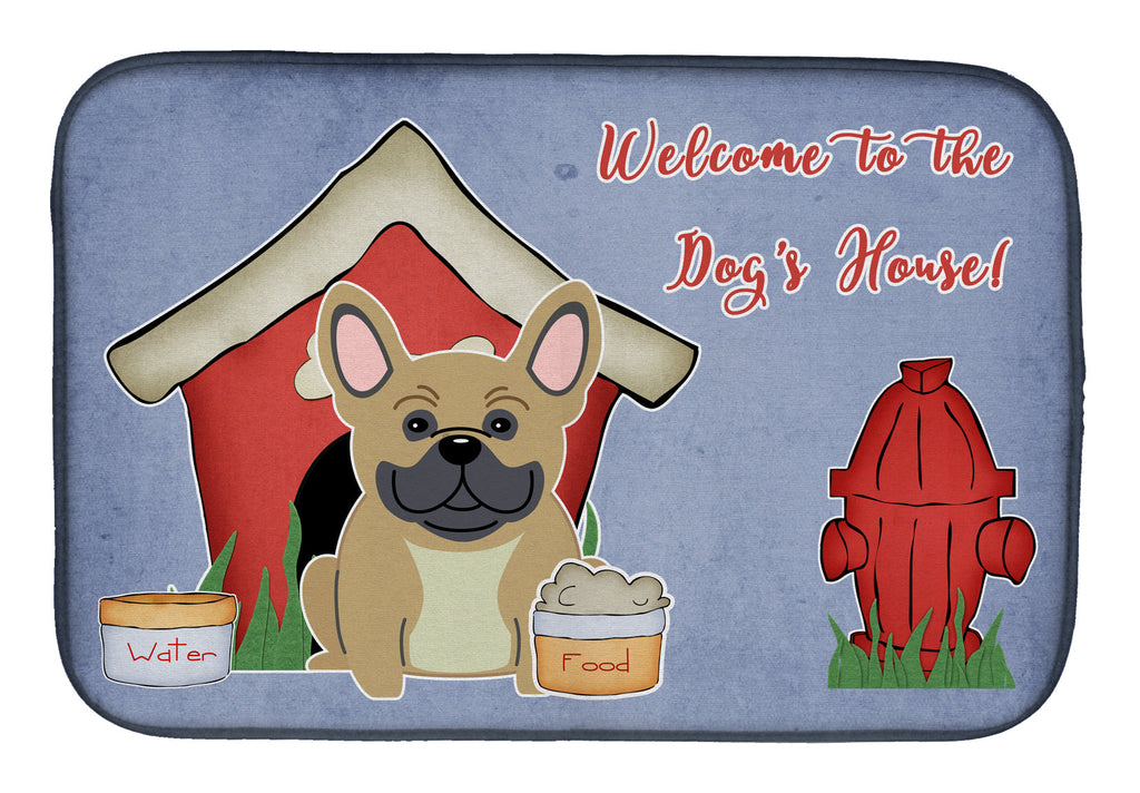 Dog House Collection French Bulldog Cream Dish Drying Mat Absorbent Dish Drying Mat Pad for Kitchen Counter Dish Drainer Mat for Countertop, 14 x 21", Multicolor