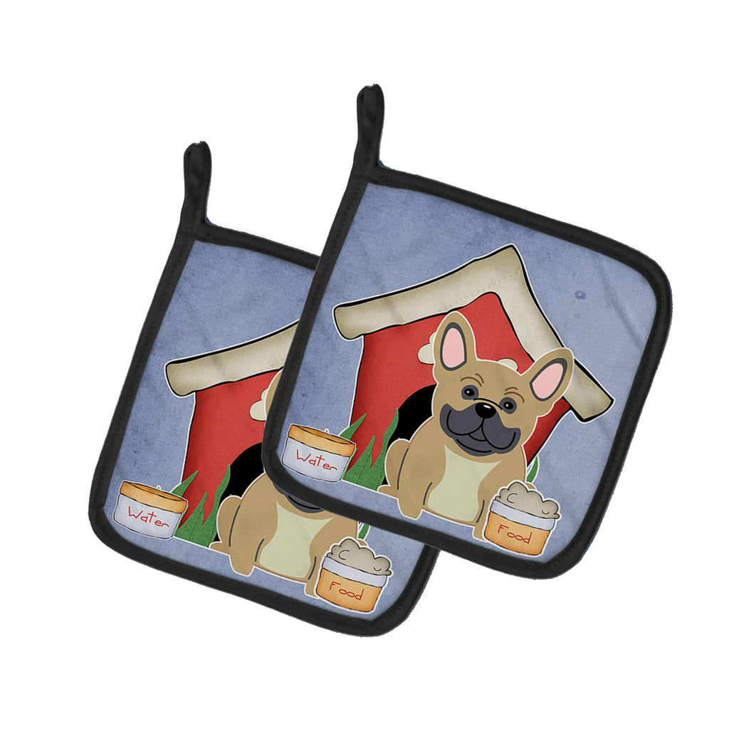 Dog House Collection French Bulldog Cream Pot Holder Set of 2 Heat Resistant Quilted Hot Pads 7.5 x 7.5 Inch, Insulated Kitchen Trivets for Cooking & Baking