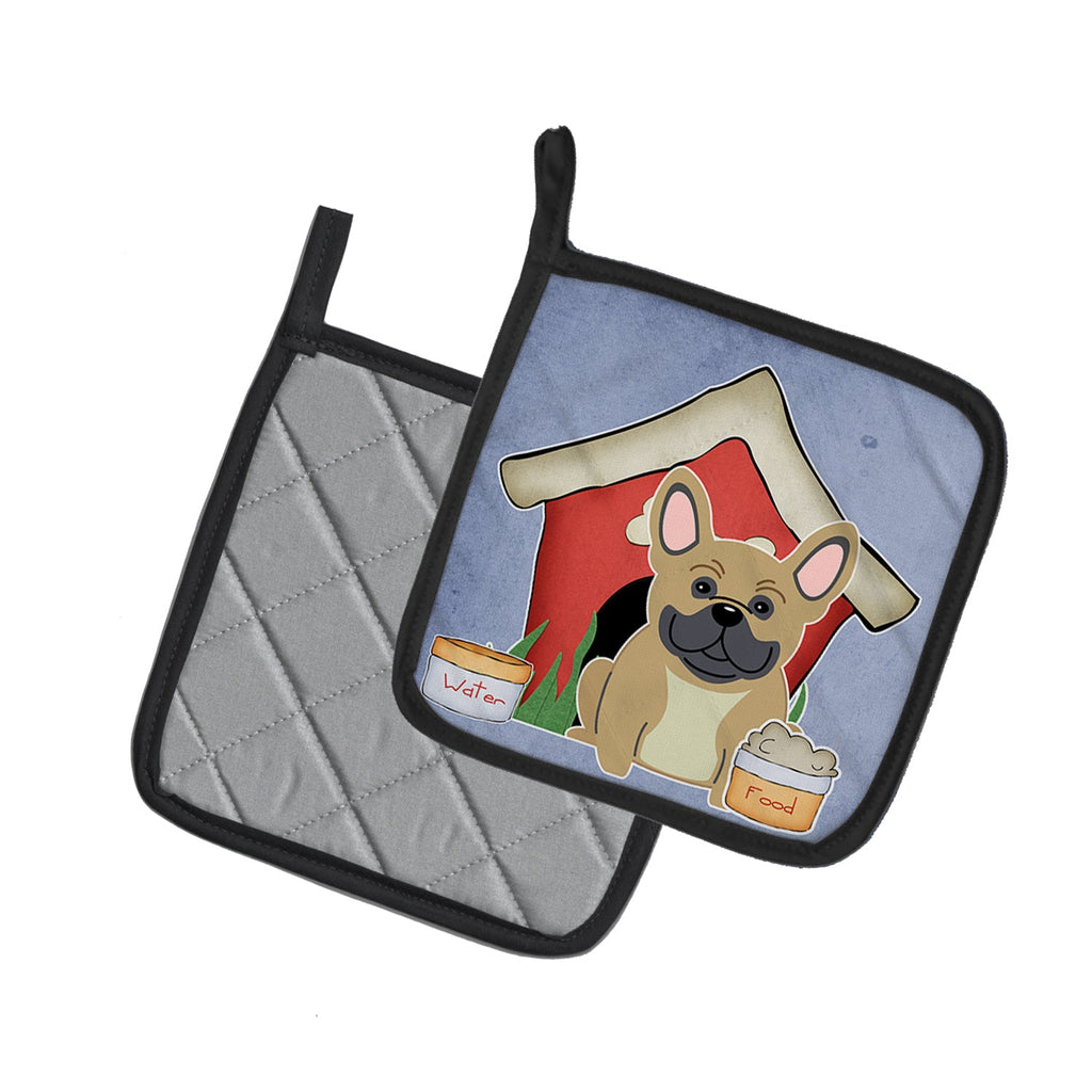 Dog House Collection French Bulldog Cream Pot Holder Set of 2 Heat Resistant Quilted Hot Pads 7.5 x 7.5 Inch, Insulated Kitchen Trivets for Cooking & Baking