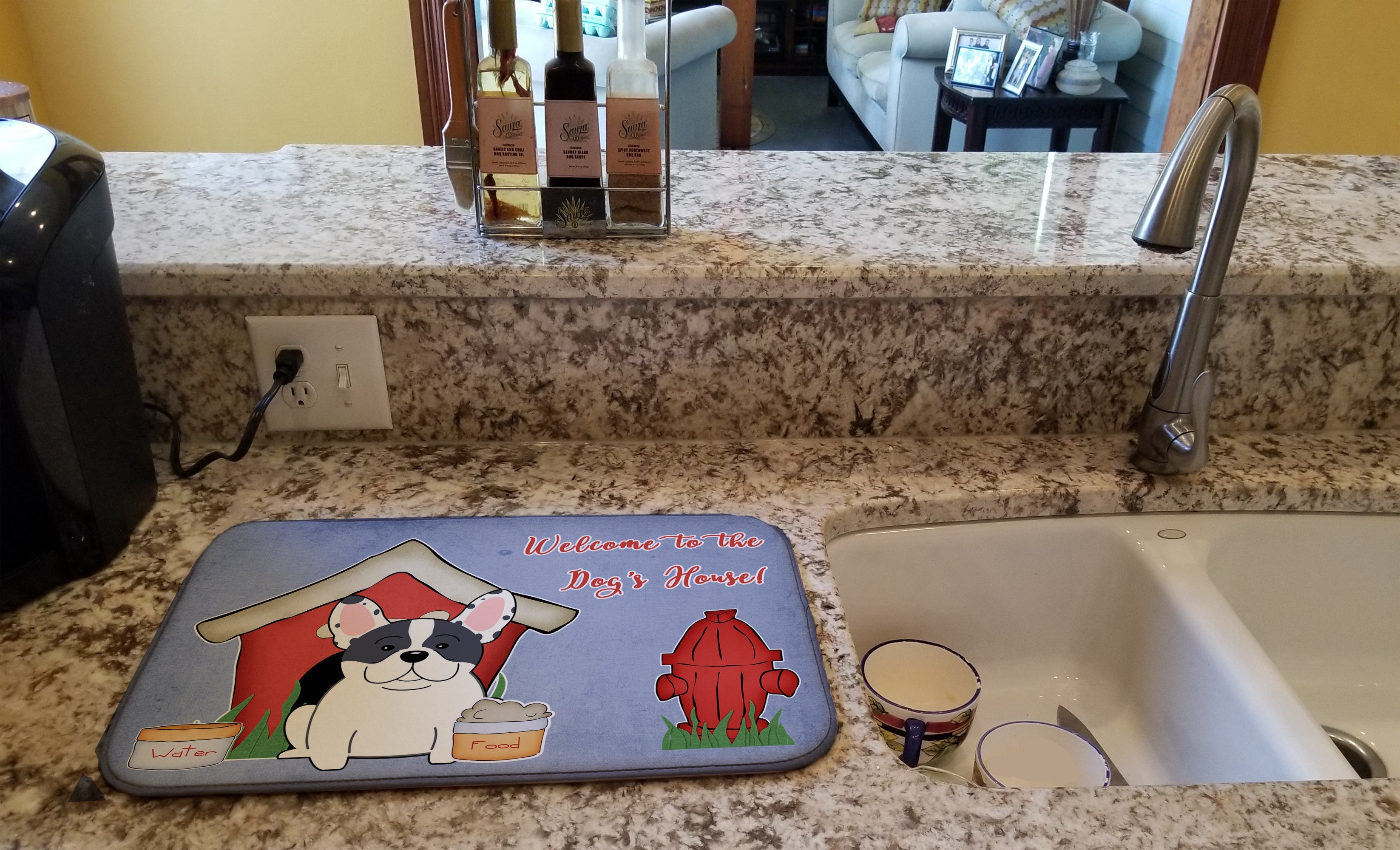 Dog House Collection French Bulldog Piebald Dish Drying Mat Absorbent Dish Drying Mat Pad for Kitchen Counter Dish Drainer Mat for Countertop, 14 x 21", Multicolor