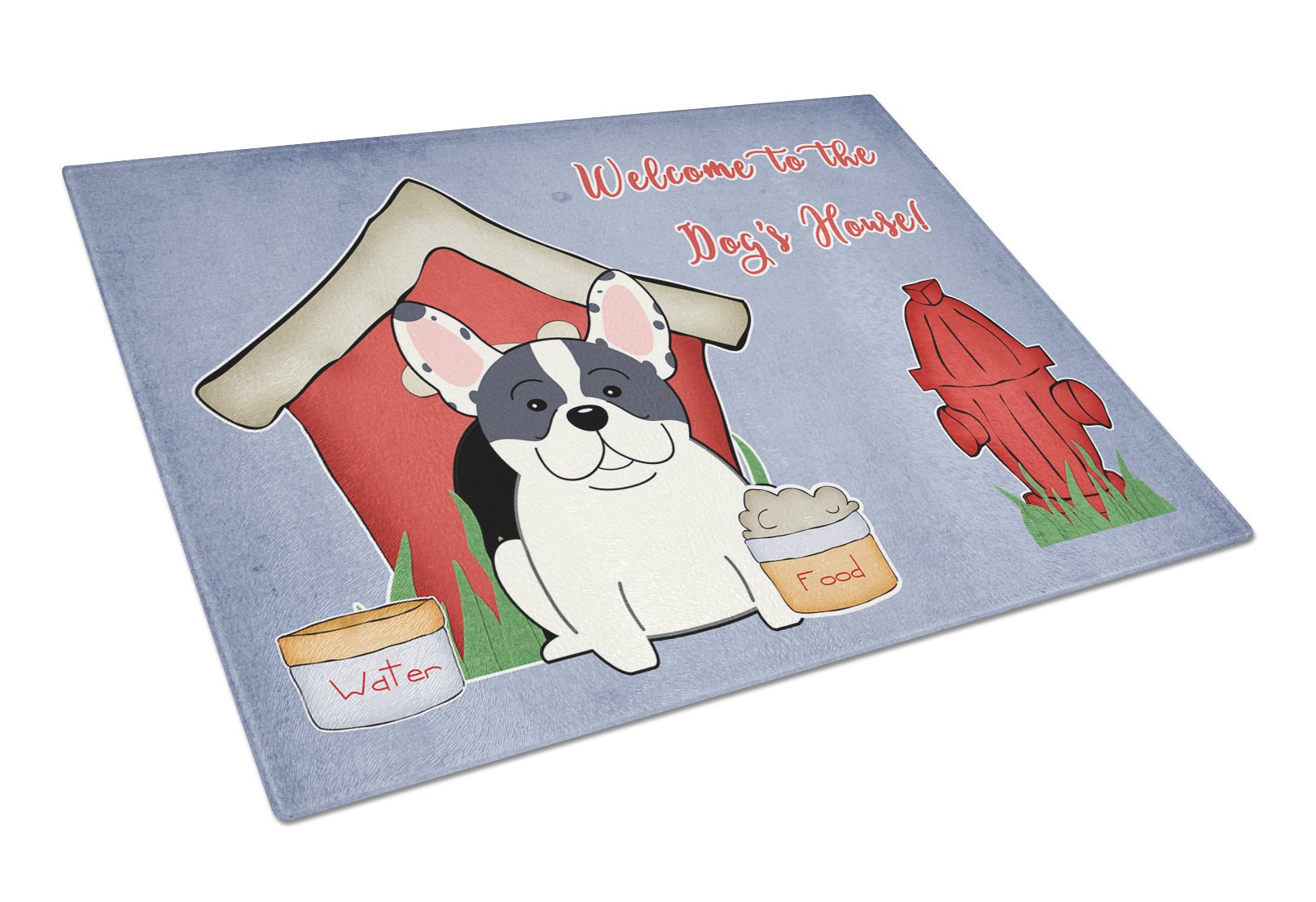 Dog House Collection French Bulldog Piebald Cutting Board Tempered Glass Kitchen Cutting Surface, Heat Resistant Chopping, Non-Slip Feet, Food Prep & Serving