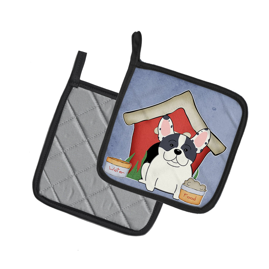 Dog House Collection French Bulldog Piebald Pot Holder Set of 2 Heat Resistant Quilted Hot Pads 7.5 x 7.5 Inch, Insulated Kitchen Trivets for Cooking & Baking
