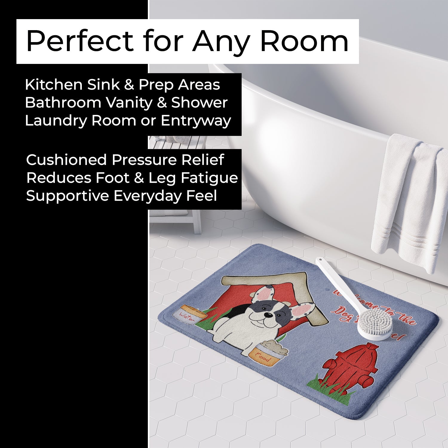 Dog House Collection French Bulldog Piebald Memory Foam Kitchen Mat Machine Washable Anti-Fatigue Cushion Comfort Bath or Kitchen Rug