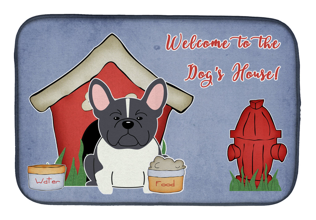 Dog House Collection French Bulldog Black White Dish Drying Mat Absorbent Dish Drying Mat Pad for Kitchen Counter Dish Drainer Mat for Countertop, 14 x 21", Multicolor