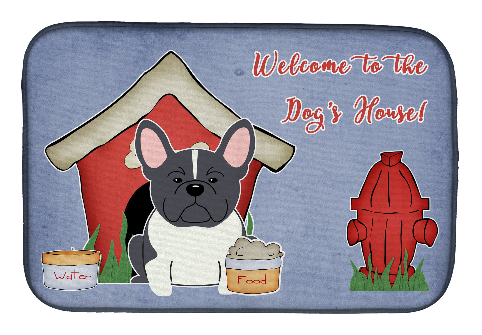 Dog House Collection French Bulldog Black White Dish Drying Mat Absorbent Dish Drying Mat Pad for Kitchen Counter Dish Drainer Mat for Countertop, 14 x 21", Multicolor