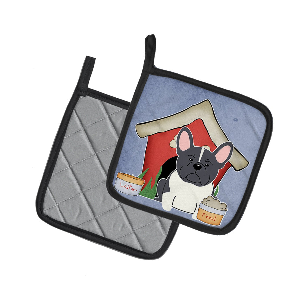 Dog House Collection French Bulldog Black White Pot Holder Set of 2 Heat Resistant Quilted Hot Pads 7.5 x 7.5 Inch, Insulated Kitchen Trivets for Cooking & Baking