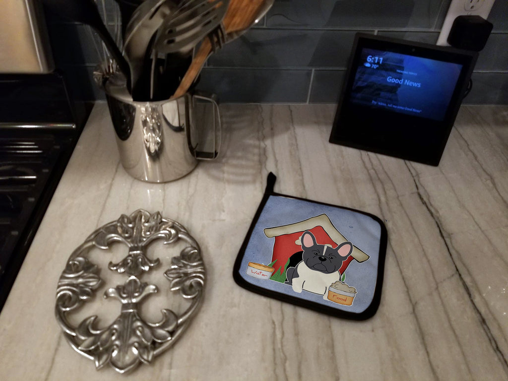 Dog House Collection French Bulldog Black White Pot Holder Set of 2 Heat Resistant Quilted Hot Pads 7.5 x 7.5 Inch, Insulated Kitchen Trivets for Cooking & Baking