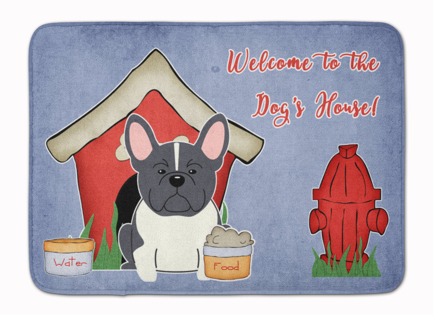 Dog House Collection French Bulldog Black White Memory Foam Kitchen Mat Machine Washable Anti-Fatigue Cushion Comfort Bath or Kitchen Rug