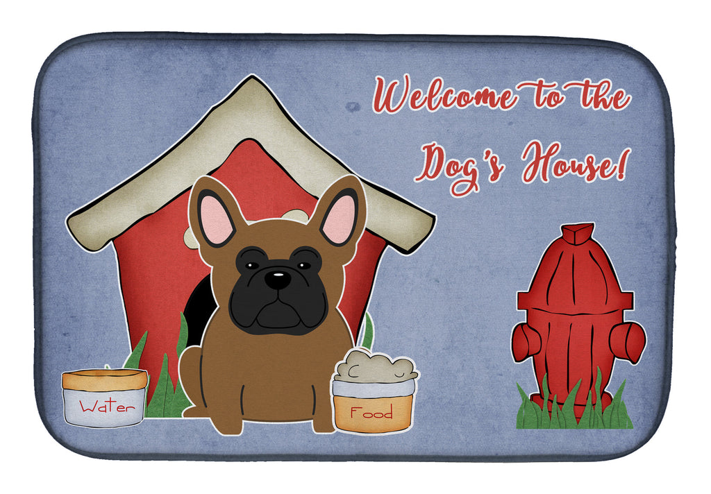 Dog House Collection French Bulldog Brown Dish Drying Mat Absorbent Dish Drying Mat Pad for Kitchen Counter Dish Drainer Mat for Countertop, 14 x 21", Multicolor