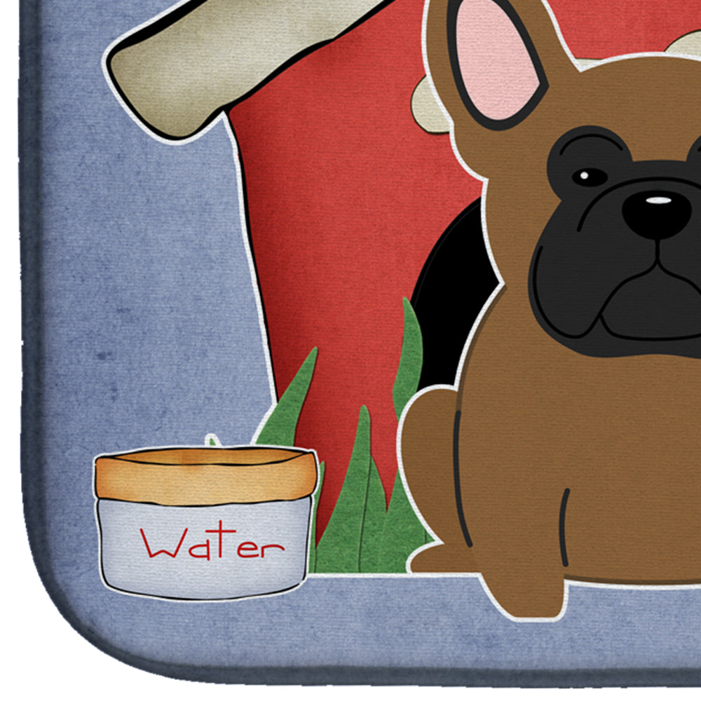 Dog House Collection French Bulldog Brown Dish Drying Mat Absorbent Dish Drying Mat Pad for Kitchen Counter Dish Drainer Mat for Countertop, 14 x 21", Multicolor