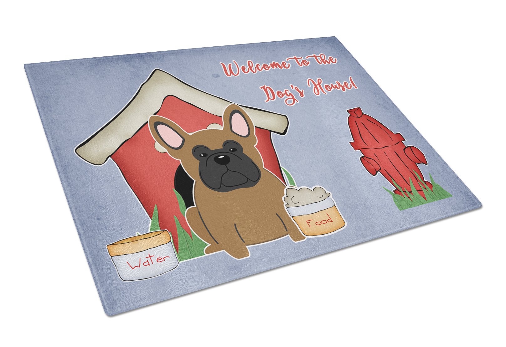 Dog House Collection French Bulldog Brown Cutting Board Tempered Glass Kitchen Cutting Surface, Heat Resistant Chopping, Non-Slip Feet, Food Prep & Serving