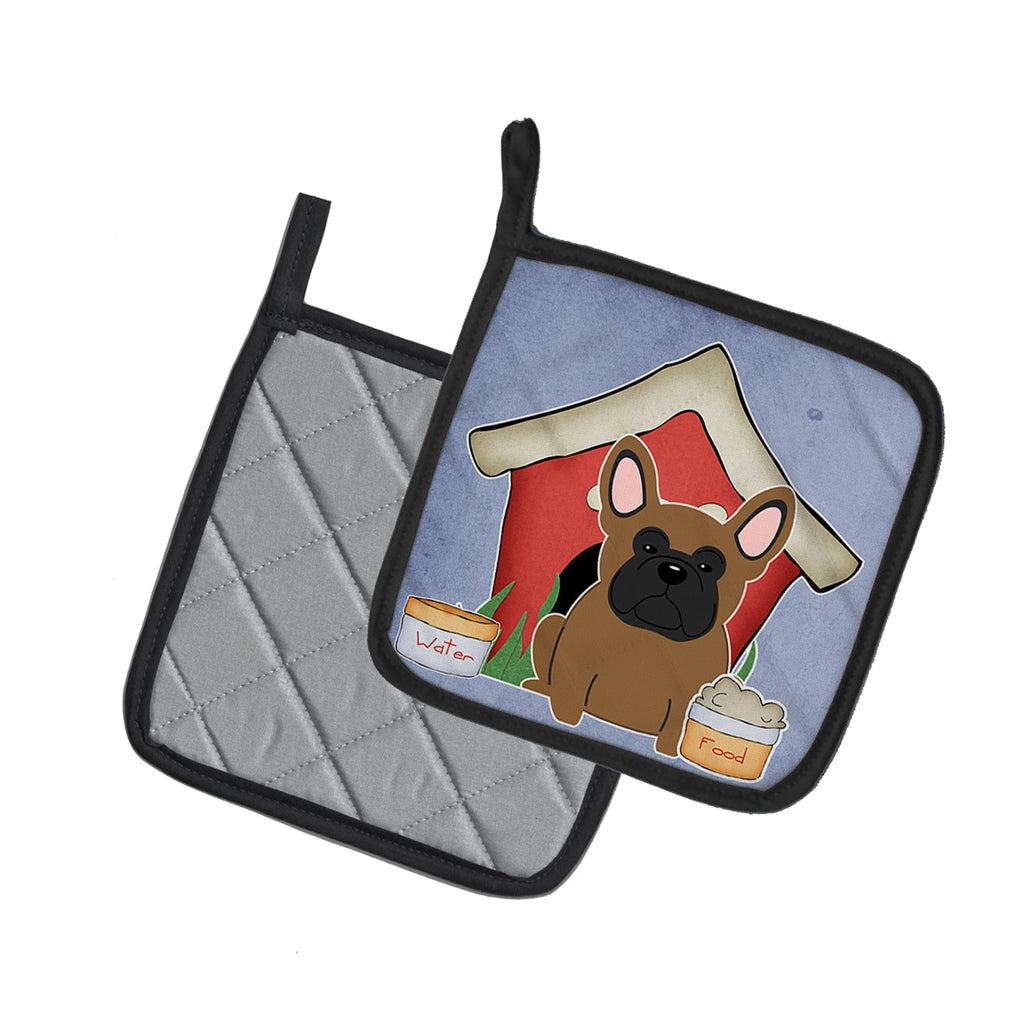 Dog House Collection French Bulldog Brown Pot Holder Set of 2 Heat Resistant Quilted Hot Pads 7.5 x 7.5 Inch, Insulated Kitchen Trivets for Cooking & Baking